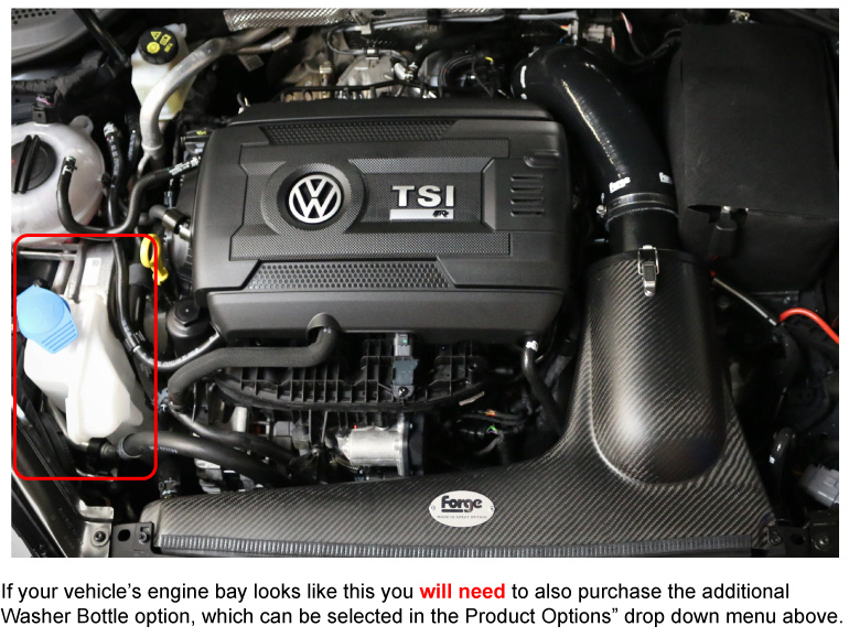 VW Mk7 Golf R washer bottle filler location which is relocated for Catch Can