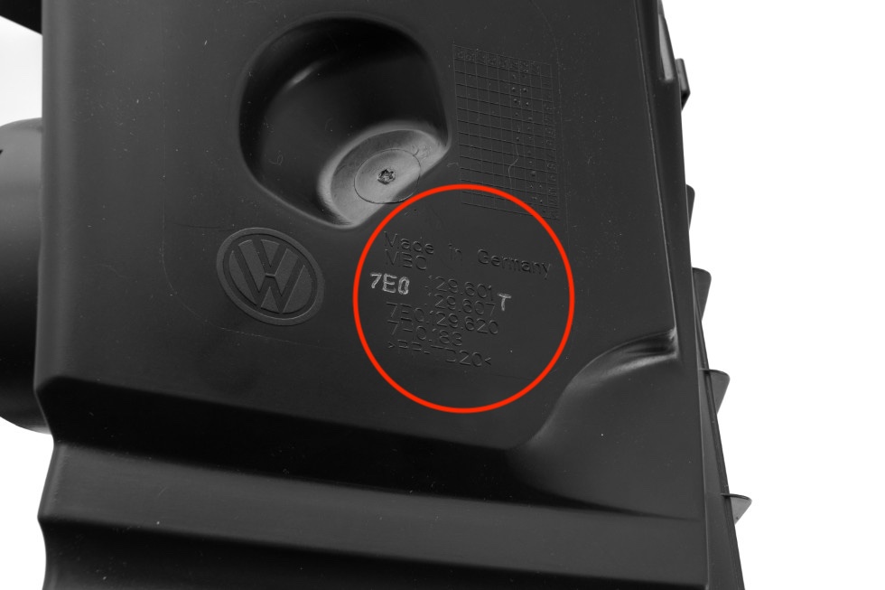 part number marked on the underside of the airbox as pictured below: 7E0. 129. 607. T